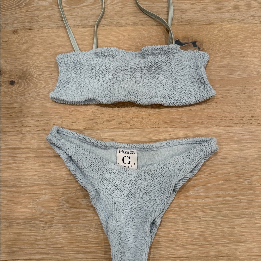 Hunza G Light Blue Textured Bikini Set - One Size